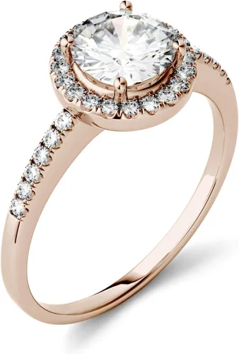 Vista 4 de Charles & Colvard Created Moissanite 6.5mm Round Cut Engagement Ring for Women 1.3 cttw DEW Lab Grown Solid 14K Rose Gold
