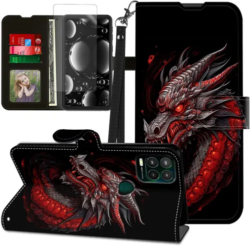 Vista 186 de Funda para Motorola Edge 2022 con protector de pantalla, soporte y tarjetero y correa para la muñeca, funda magnética para Moto Edge 2022 5G UW Lobo