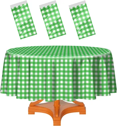 Vista 65 de HEIPINIUYE - Paquete de 2 manteles redondos de 84 pulgadas de plástico beige, manteles de mesa impermeables desechables para redondas, ideales