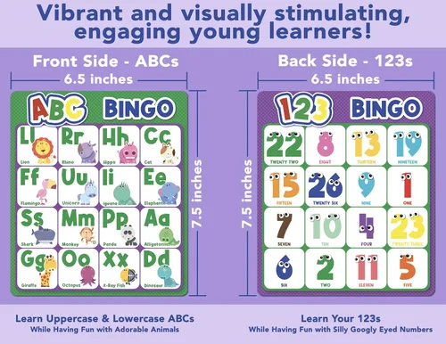 Vista 4 de Party Hearty Juego de mesa de bingo del alfabeto y número, ABC y 123 para niños de jardín de infantes y preescolares que aprenden a leer, 2