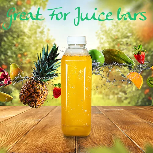Vista 7 de Botellas vacías de plástico PET de 16 oz para jugo - Paquete de 35 recipientes reutilizables transparentes para leche desechable, a granel con tapas