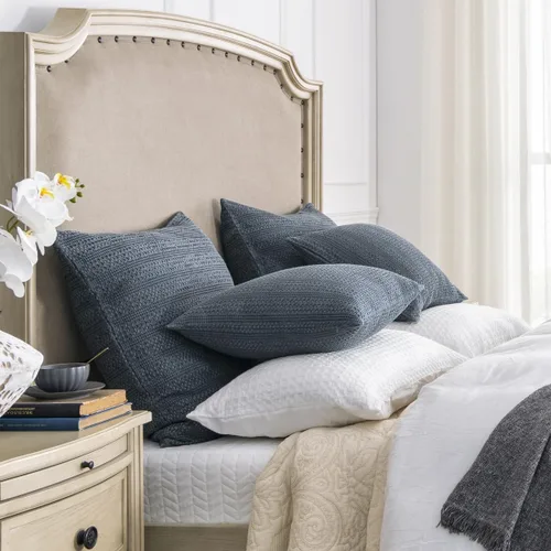 Vista 7 de Juego de 2 fundas de almohada decorativas de 18 x 18 pulgadas, fundas de almohada decorativas bohemias de algodón lavado a la piedra para sofá, Azul