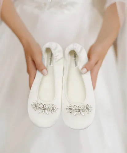 Vista 4 de Pantuflas de satén de novia para mujer, zapatos de baile cómodos para novia