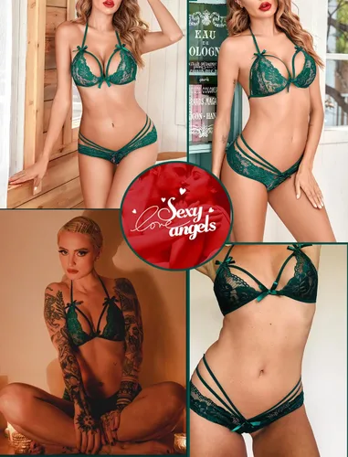 Vista 4 de Avidlove - Conjunto de lencería de encaje sexy baby doll de 2 piezas brasier y braga