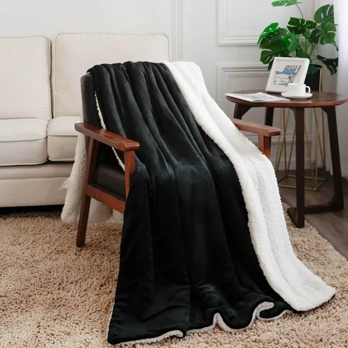 Vista 3 de NANPIPER - Manta de forro polar Sherpa, suave y esponjosa, mantas individuales para sofá, color negro, de 60x80 pulgadas