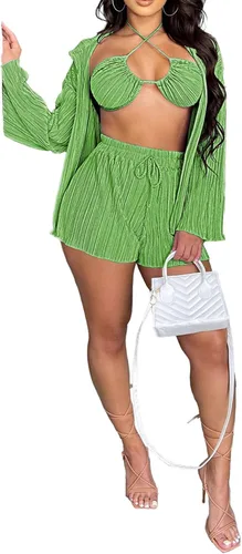 Vista 4 de LYANER Conjunto de bikini sexy para mujer, traje de baño de 3 piezas con corte halter