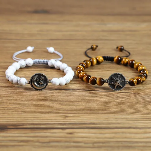 Vista 3 de COAI Pulseras de piedra My Sun and Stars Moon of My Life para parejas, Piedra, howlita