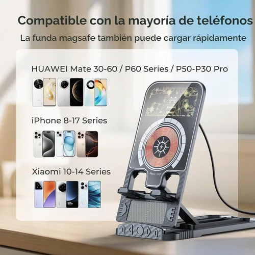 Vista 7 de Paquete de 2 cargadores de teléfono inalámbricos rápidos de 15 W, estación de carga inalámbrica plegable para teléfono celular compatible con iPhone