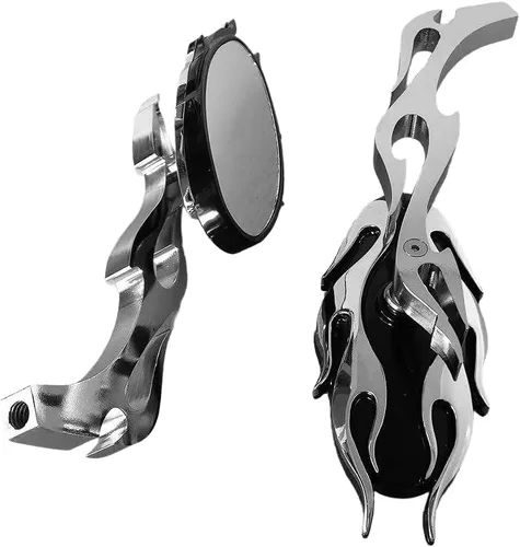 Vista 7 de MT350-02- Espejo retrovisor estilo llama de motocicleta compatible con cualquier Cruiser Chopper Custom Negro Nuevo