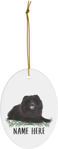 Vista 2 de Funny Chow Chow - Adornos para árbol de Navidad, diseño ovalado, color negro
