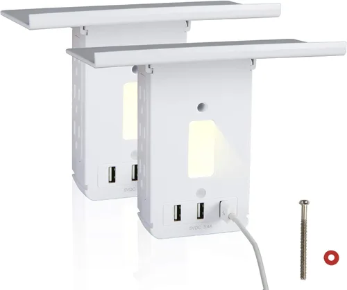 Vista 8 de Paquete de 2 extensores de toma de corriente de pared con USB, 6 tomas de corriente y 2 protectores de sobretensiones USB, estante integrado