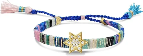 Vista 20 de Alef Bet by Paula Macrame Friendship Bracelet in Shades of Blue with Gold-plated Jewish Star of David Charm