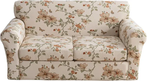 Vista 67 de KRFOONN Funda de sofá de 4 piezas con estampado para sofás de 3 cojines, funda elástica con 3 fundas de cojín separadas, protector de muebles