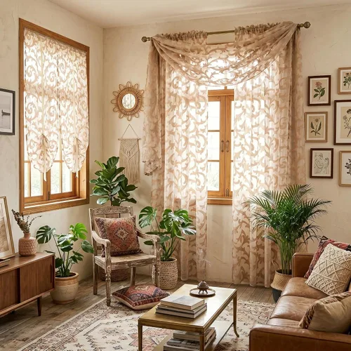 Vista 4 de NAPEARL Cenefa de cortina para ventana color beige, estilo europeo, de jacquard, decorativa, para arco de boda, cortina de cama transparente