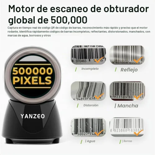 Vista 3 de YANZEO Escáner de código de barras YS860 2D/1D lector de código de barras de escritorio manos libres QR Escáner de código de barras Plug and Play