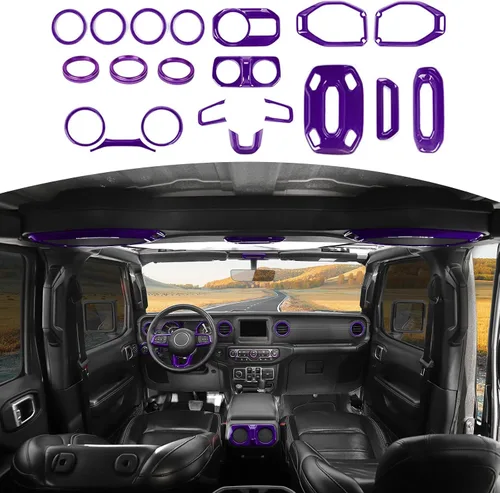 Vista 10 de RT-TCZ Kit de cubierta interior verde para Jeep JL JLU 2018-2023 Anillos de ajuste de ventilación de CA Accesorios interiores verdes 20 piezas
