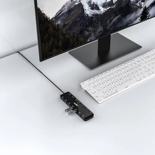 Vista 7 de atolla Divisor de concentrador USB 3.0 de 7 puertos, extensor USB Ultra Slim Data USB Hub con interruptor de alimentación individual y LED