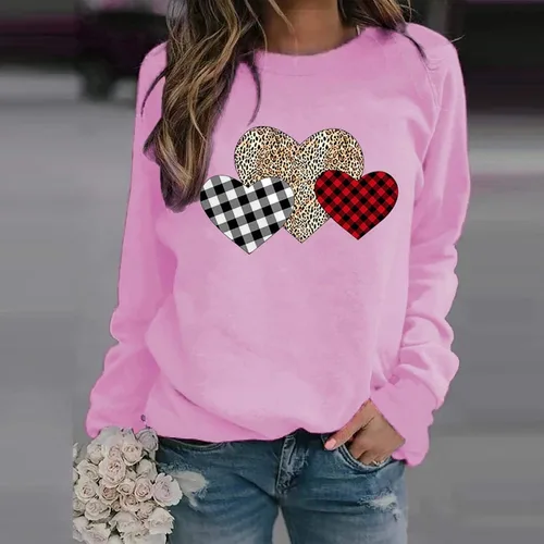 Vista 55 de Sudadera de manga larga con estampado de leopardo y corazón para mujer, para el día de San Valentín, sin botones, para niñas, regalos