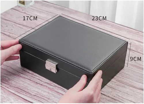 Vista 7 de H-RONG Joyero para mujeres y niñas, de cuero, con 2 capas, organizador grande de joyas con candado, caja de almacenamiento para collares, aretes