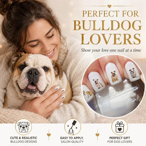 Vista 3 de Calcomanías de transferencia de arte de uñas de perro Bulldog Inglés - Juego de 58 - A1297