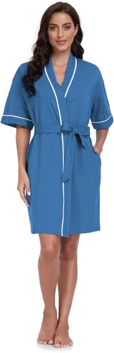 Vista 130 de COLORFULLEAF Bata de baño de manga corta para mujer, 100% algodón, longitud hasta la rodilla, con bolsillos