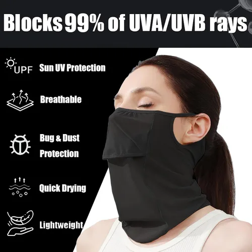 Vista 2 de Máscara facial con protección UV para el cuello, pasamontañas, bandana para mujer, máscara de golf