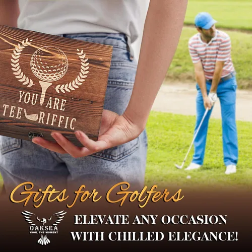 Vista 6 de Oaksea Regalos para hombres, papá, Navidad, juego de piedras de whisky de acero inoxidable en forma de pelota de golf, cubos de hielo reutilizables