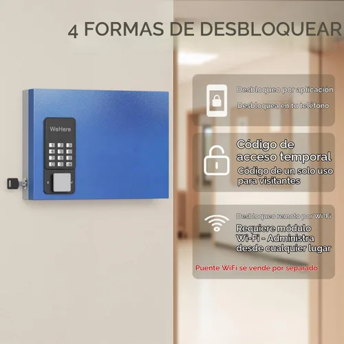Vista 2 de WeHere Caja de Seguridad para 16 Llaves de Montaje en Pared, Gabinete Inteligente para Llaves con Etiquetas para Llaves, Control de Aplicación