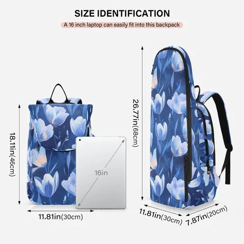 Vista 3 de Unisex Tennis Bag Large Storage Tulipa Flowers Royal Blue Gym Sport Travel Bag for Women Men para raqueta