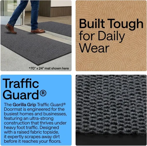 Vista 60 de Gorilla Grip - Tapete afelpado original de goma con perfil bajo, resistente, duradero, impermeable y fácil de limpiar para interior y exterior Marrón