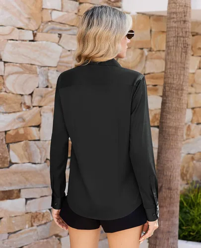 Vista 2 de siliteelon Camisas de vestir con botones para mujer, camisas de vestir de manga larga, algodón de corte clásico