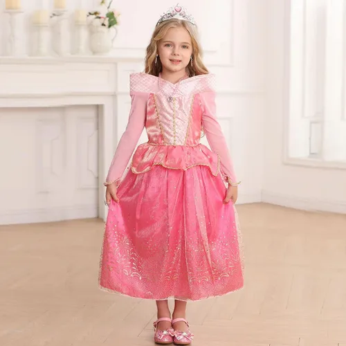 Vista 2 de iTVTi Disfraz de princesa para niñas pequeñas, disfraz de cosplay para carnaval, fiesta de Halloween, color rosa