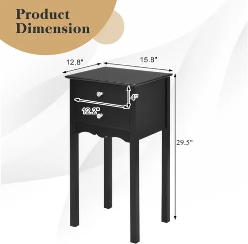 Vista 3 de Giantex Mesa auxiliar con 2 cajones, mesita de noche, mesa decorativa multiusos, sala de estar, dormitorio, muebles para el hogar (1, negro)