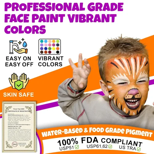 Vista 2 de Kit de pintura facial de 54 colores para niños, kit de maquillaje de pintura facial no tóxica con plantilla, libro guía, kit de maquillaje