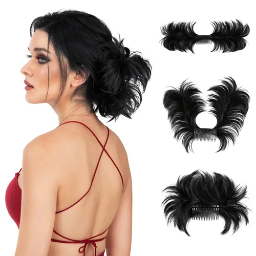 Vista 19 de Peine de moño desordenado con clip lateral para mujer, corto, natural, lacio, versátil, ajustable, fácil de peinar, (rubio ceniza-C)