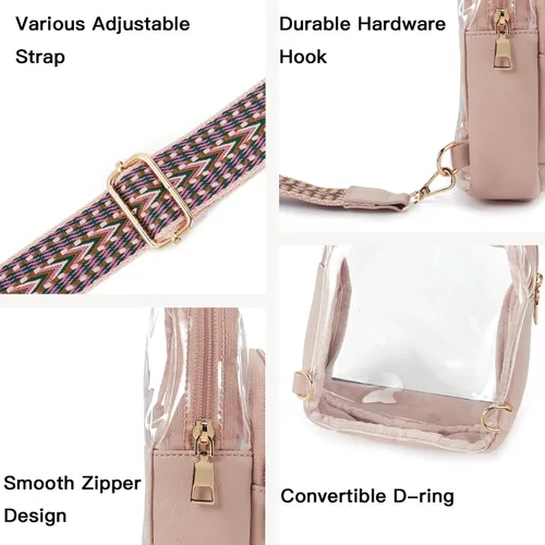 Vista 6 de Telena Cangurera transparente, bolsas transparentes para mujeres, bolsa transparente aprobada por estadios para conciertos con correa ajustable
