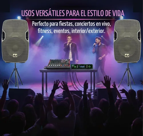 Vista 8 de Sistema PA completo, profesional, de 2000 watts, con mezclador 6 Ch, parlantes de 10 in y soporte para micrófonos inalámbricos dobles