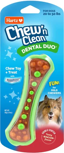 Vista 10 de Hartz Chew 'n Clean Dental Duo Golosina dental para perros con sabor a tocino y masticable, extra grande