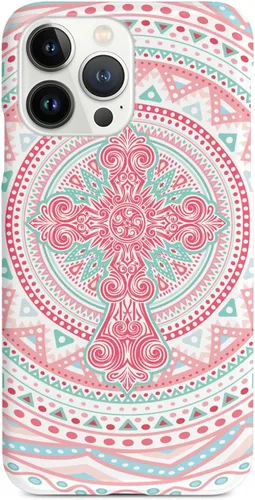 Vista 8 de Inspired Cases - Compatible with iPhone Xs Max Case - 3D Textured Protective Phone Case for Apple iPhone Xs Max - Ornate Cross - Coral and Mint