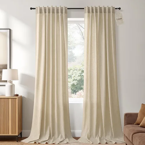 Vista 52 de Naturoom Cortinas de lino de 96 pulgadas de largo y 8 pies para sala de Crema Beige