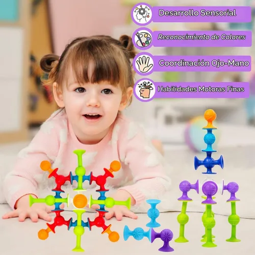 Vista 6 de Juego de construcción de 48 piezas de juguetes de ventosa, bloques de construcción de silicona, divertidos juguetes de baño para niños, artículos