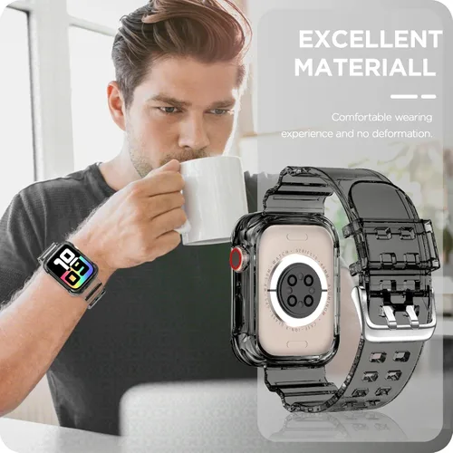 Vista 170 de DABAOZA - Correa transparente compatible con Apple Watch con estuche protector, correa deportiva de TPU con brillo para mujeres y hombres
