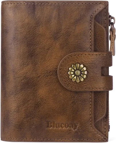 Vista 14 de Billetera para mujeres, billetera de cuero plegable de dos pliegues para mujeres con bloqueo RFID, compacta, tarjetero pequeño con ventana