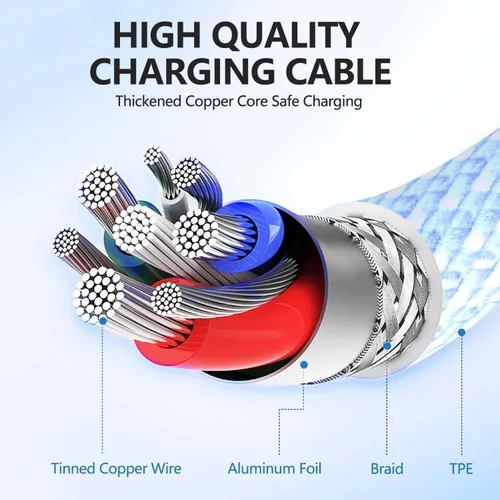 Vista 7 de Cable Carplay de coche para iPhone 17, cable de carga rápida, paquete de 3 unidades de 6 pies 60 W, USB A a USB C, multicolor, cable trenzado