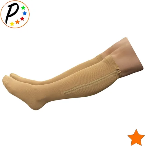Vista 3 de Calcetines de compresión moderada para circulación de piernas con cremallera de 15-20 mmHg (beige, S/M)