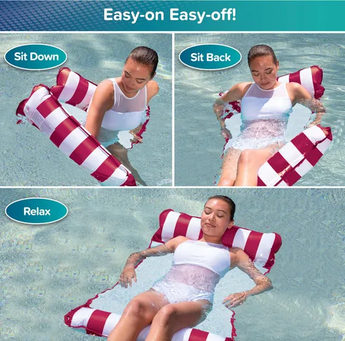 Vista 5 de Aqua Monterey - Hamaca flotante 4 en 1 para piscina y hamacas de agua, 2-3-4 paquetes múltiples, varios colores/estilos, para adultos y niños Borgoña