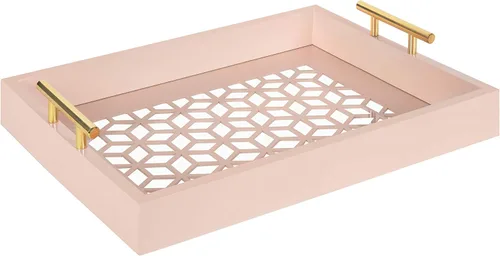 Vista 7 de Kate and Laurel Caspen Bandeja decorativa rectangular con asas de metal doradas, 16.5 x 12.25 pulgadas, blanco y dorado