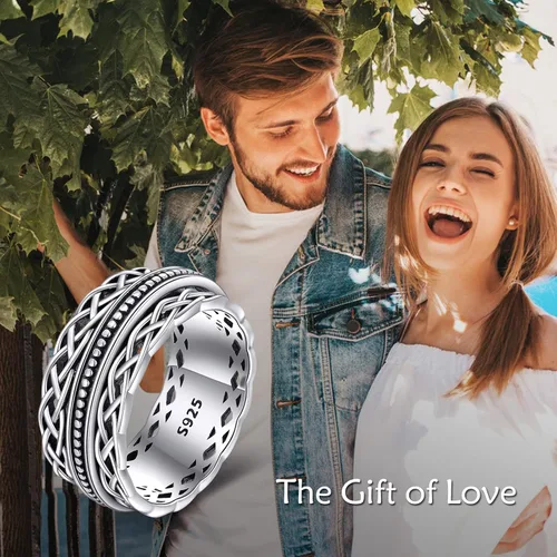Vista 29 de YAFEINI Anillo giratorio de plata de ley para mujer, nudo celta, girasol, margarita, corazón, árbol de la vida, joyería de regalo para mujeres