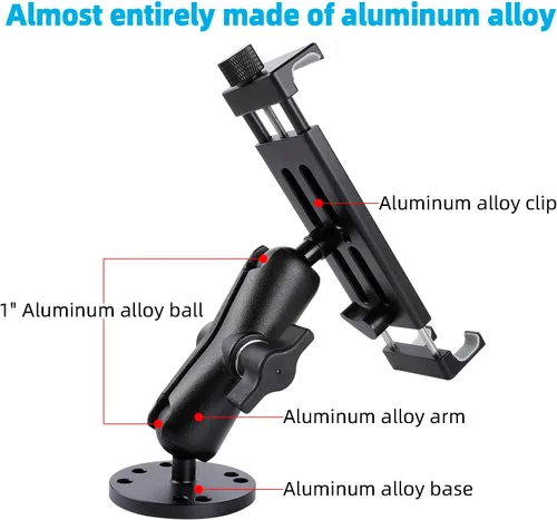 Vista 3 de Soporte para tablet de automóvil de aluminio con base de taladro resistente, compatible con iPad Pro Mini de 4.7 a 15 pulgadas, tabletas Samsung
