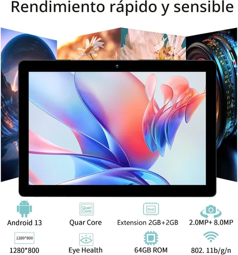 Vista 2 de PRITOM Tablet 10 pulgadas, 64GB, Tablet Android 13, pantalla HD IPS, cámara dual, WiFi, Bluetooth, tabletas con batería de 6000mAh, certificado